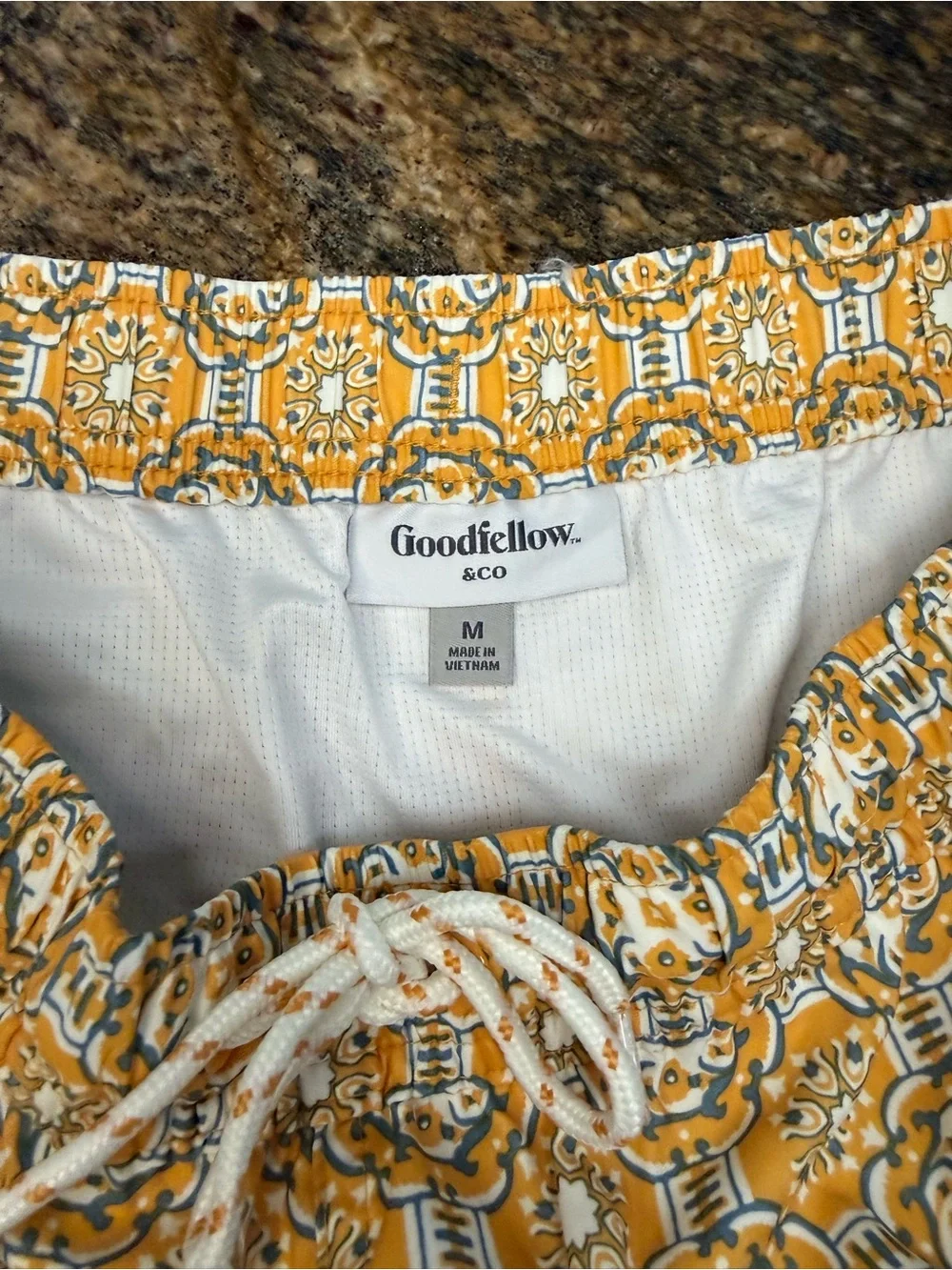 Goodfellow & Co Yellow Geometric Floral Swim Trunks